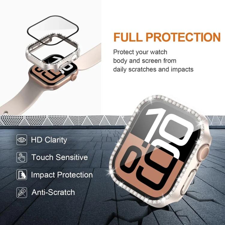 Capa de Relógio xDfind PC Oca com Fileira Única de Diamantes, Para Apple Watch Series 11 46mm / 10 46mm, Para Apple Watch Series 11 42mm / 10 42mm