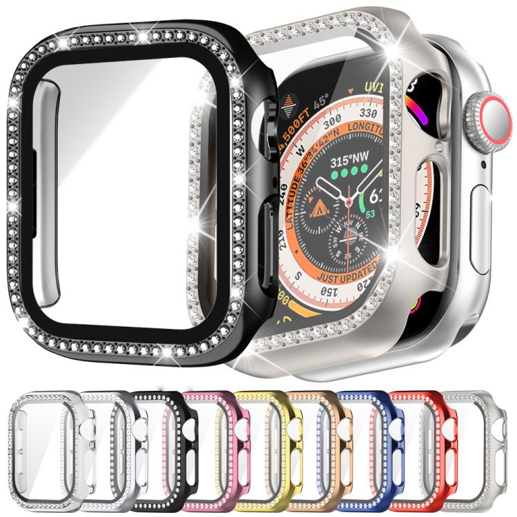 xDfind Single Row Diamond Tempered Glass Film Integrated PC Watch Case, For Apple Watch Series 44mm, For Apple Watch Series 40mm, For Apple Watch Series 11 46mm / 10 46mm, For Apple Watch Series 11 42mm / 10 42mm, For Apple Watch Ultra 3 / 2 / 1 49mm