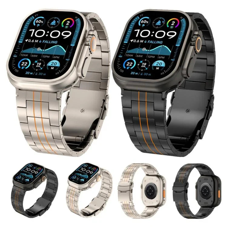 Pulseira de Relógio com Fecho de Segurança de Três Contas em Liga de Titânio, Para Apple Watch 46mm / 49mm / 45mm / 44mm, Para Apple Watch 42mm / 41mm / 40mm / 38mm