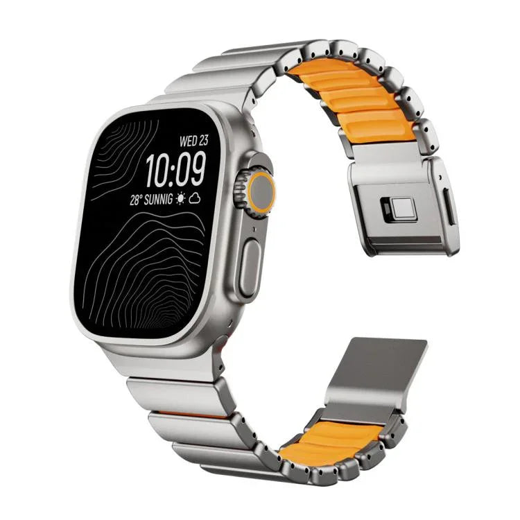 Pulseira de Relógio com Fivela Norman Magnética Integrada de Uma Conta em Aço Inoxidável, Para Apple Watch 46mm / 49mm / 45mm / 44mm