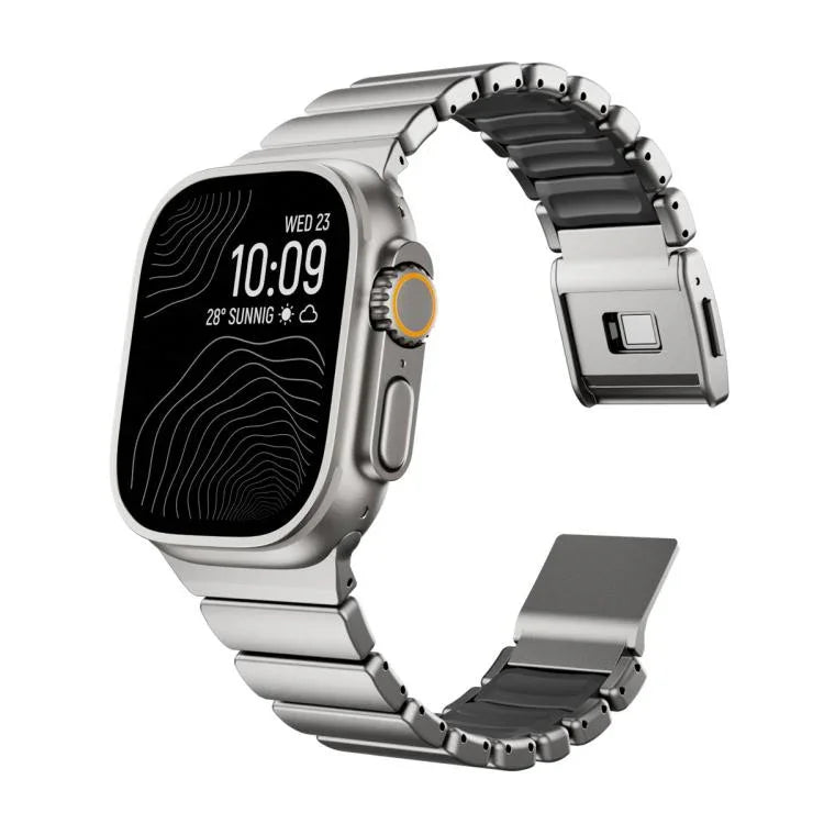 Pulseira de Relógio com Fivela Norman Magnética Integrada de Uma Conta em Aço Inoxidável, Para Apple Watch 46mm / 49mm / 45mm / 44mm