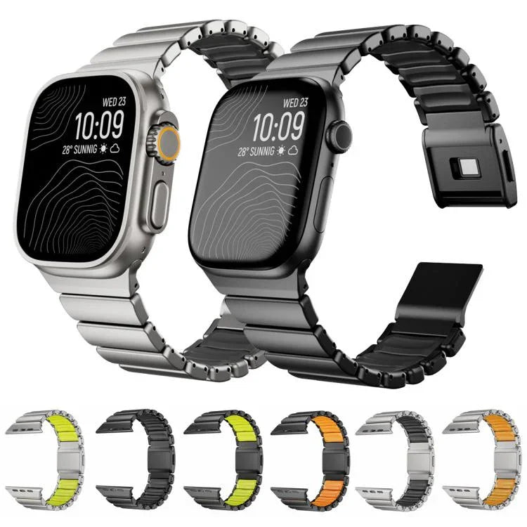 Pulseira de Relógio com Fivela Norman Magnética Integrada de Uma Conta em Aço Inoxidável, Para Apple Watch 46mm / 49mm / 45mm / 44mm
