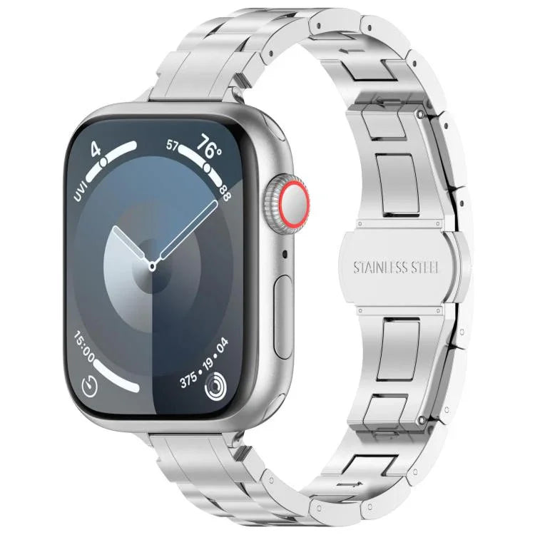 Pulseira de Relógio com Fivela Borboleta de Três Contas e Cintura Fina em Liga de Titânio, Para Apple Watch 46mm / 49mm / 45mm / 44mm, Para Apple Watch 42mm / 41mm / 40mm / 38mm