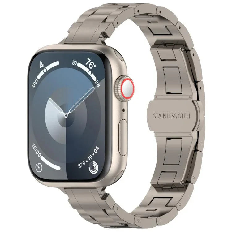 Pulseira de Relógio com Fivela Borboleta de Três Contas e Cintura Fina em Liga de Titânio, Para Apple Watch 46mm / 49mm / 45mm / 44mm, Para Apple Watch 42mm / 41mm / 40mm / 38mm