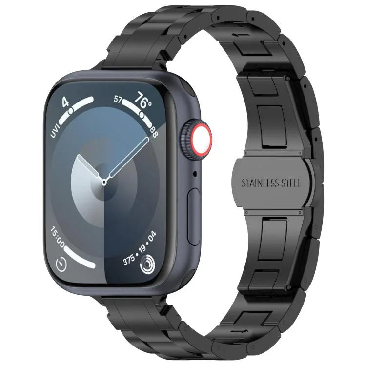 Pulseira de Relógio com Fivela Borboleta de Três Contas e Cintura Fina em Liga de Titânio, Para Apple Watch 46mm / 49mm / 45mm / 44mm, Para Apple Watch 42mm / 41mm / 40mm / 38mm