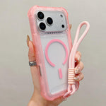 Capa de telemóvel híbrida em TPU mate transparente e PC 3 em 1 com MagSafe com alça de pulso, para iPhone 17 Pro Max, para iPhone 17 Pro, para iPhone 17, para iPhone Air, para iPhone 16 Pro Max, para iPhone 16 Pro, para iPhone 16 Plus, para iPhone 16