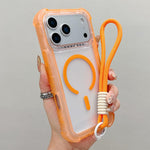 Capa de telemóvel híbrida em TPU mate transparente e PC 3 em 1 com MagSafe com alça de pulso, para iPhone 17 Pro Max, para iPhone 17 Pro, para iPhone 17, para iPhone Air, para iPhone 16 Pro Max, para iPhone 16 Pro, para iPhone 16 Plus, para iPhone 16
