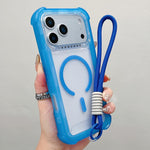 Capa de telemóvel híbrida em TPU mate transparente e PC 3 em 1 com MagSafe com alça de pulso, para iPhone 17 Pro Max, para iPhone 17 Pro, para iPhone 17, para iPhone Air, para iPhone 16 Pro Max, para iPhone 16 Pro, para iPhone 16 Plus, para iPhone 16
