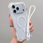 Capa de telemóvel híbrida em TPU mate transparente e PC 3 em 1 com MagSafe com alça de pulso, para iPhone 17 Pro Max, para iPhone 17 Pro, para iPhone 17, para iPhone Air, para iPhone 16 Pro Max, para iPhone 16 Pro, para iPhone 16 Plus, para iPhone 16