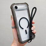 Capa de telemóvel híbrida em TPU mate transparente e PC 3 em 1 com MagSafe com alça de pulso, para iPhone 17 Pro Max, para iPhone 17 Pro, para iPhone 17, para iPhone Air, para iPhone 16 Pro Max, para iPhone 16 Pro, para iPhone 16 Plus, para iPhone 16