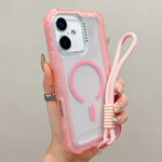 Capa de telemóvel híbrida em TPU mate transparente e PC 3 em 1 com MagSafe com alça de pulso, para iPhone 17 Pro Max, para iPhone 17 Pro, para iPhone 17, para iPhone Air, para iPhone 16 Pro Max, para iPhone 16 Pro, para iPhone 16 Plus, para iPhone 16