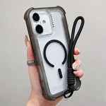Capa de telemóvel híbrida em TPU mate transparente e PC 3 em 1 com MagSafe com alça de pulso, para iPhone 17 Pro Max, para iPhone 17 Pro, para iPhone 17, para iPhone Air, para iPhone 16 Pro Max, para iPhone 16 Pro, para iPhone 16 Plus, para iPhone 16