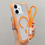 Capa de telemóvel híbrida em TPU mate transparente e PC 3 em 1 com MagSafe com alça de pulso, para iPhone 17 Pro Max, para iPhone 17 Pro, para iPhone 17, para iPhone Air, para iPhone 16 Pro Max, para iPhone 16 Pro, para iPhone 16 Plus, para iPhone 16
