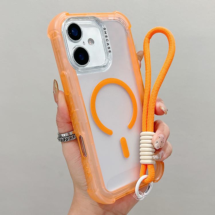 Capa de telemóvel híbrida em TPU mate transparente e PC 3 em 1 com MagSafe com alça de pulso, para iPhone 17 Pro Max, para iPhone 17 Pro, para iPhone 17, para iPhone Air, para iPhone 16 Pro Max, para iPhone 16 Pro, para iPhone 16 Plus, para iPhone 16