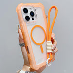 Capa de telemóvel híbrida em TPU mate transparente e PC 3 em 1 com MagSafe com alça de pulso, para iPhone 17 Pro Max, para iPhone 17 Pro, para iPhone 17, para iPhone Air, para iPhone 16 Pro Max, para iPhone 16 Pro, para iPhone 16 Plus, para iPhone 16