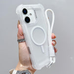 Capa de telemóvel híbrida em TPU mate transparente e PC 3 em 1 com MagSafe com alça de pulso, para iPhone 17 Pro Max, para iPhone 17 Pro, para iPhone 17, para iPhone Air, para iPhone 16 Pro Max, para iPhone 16 Pro, para iPhone 16 Plus, para iPhone 16