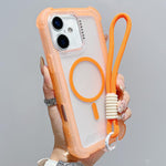 Capa de telemóvel híbrida em TPU mate transparente e PC 3 em 1 com MagSafe com alça de pulso, para iPhone 17 Pro Max, para iPhone 17 Pro, para iPhone 17, para iPhone Air, para iPhone 16 Pro Max, para iPhone 16 Pro, para iPhone 16 Plus, para iPhone 16