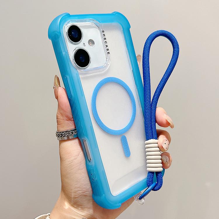 Capa de telemóvel híbrida em TPU mate transparente e PC 3 em 1 com MagSafe com alça de pulso, para iPhone 17 Pro Max, para iPhone 17 Pro, para iPhone 17, para iPhone Air, para iPhone 16 Pro Max, para iPhone 16 Pro, para iPhone 16 Plus, para iPhone 16