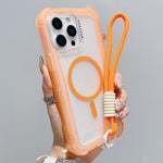 Capa de Telemóvel Híbrida TPU PC Transparente Mate 3 em 1 MagSafe com Alça de Pulso, Para iPhone 15 Pro Max, Para iPhone 15 Pro, Para iPhone 15 Plus, Para iPhone 15, Para iPhone 14 Plus, Para iPhone 14, Para iPhone 14 Pro, Para iPhone 14 Pro Max