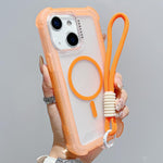 Capa de Telemóvel Híbrida TPU PC Transparente Mate 3 em 1 MagSafe com Alça de Pulso, Para iPhone 15 Pro Max, Para iPhone 15 Pro, Para iPhone 15 Plus, Para iPhone 15, Para iPhone 14 Plus, Para iPhone 14, Para iPhone 14 Pro, Para iPhone 14 Pro Max