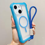 Capa de Telemóvel Híbrida TPU PC Transparente Mate 3 em 1 MagSafe com Alça de Pulso, Para iPhone 15 Pro Max, Para iPhone 15 Pro, Para iPhone 15 Plus, Para iPhone 15, Para iPhone 14 Plus, Para iPhone 14, Para iPhone 14 Pro, Para iPhone 14 Pro Max