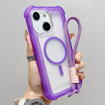 Capa de Telemóvel Híbrida TPU PC Transparente Mate 3 em 1 MagSafe com Alça de Pulso, Para iPhone 15 Pro Max, Para iPhone 15 Pro, Para iPhone 15 Plus, Para iPhone 15, Para iPhone 14 Plus, Para iPhone 14, Para iPhone 14 Pro, Para iPhone 14 Pro Max
