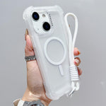 Capa de Telemóvel Híbrida TPU PC Transparente Mate 3 em 1 MagSafe com Alça de Pulso, Para iPhone 15 Pro Max, Para iPhone 15 Pro, Para iPhone 15 Plus, Para iPhone 15, Para iPhone 14 Plus, Para iPhone 14, Para iPhone 14 Pro, Para iPhone 14 Pro Max