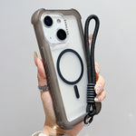 Capa de Telemóvel Híbrida TPU PC Transparente Mate 3 em 1 MagSafe com Alça de Pulso, Para iPhone 15 Pro Max, Para iPhone 15 Pro, Para iPhone 15 Plus, Para iPhone 15, Para iPhone 14 Plus, Para iPhone 14, Para iPhone 14 Pro, Para iPhone 14 Pro Max