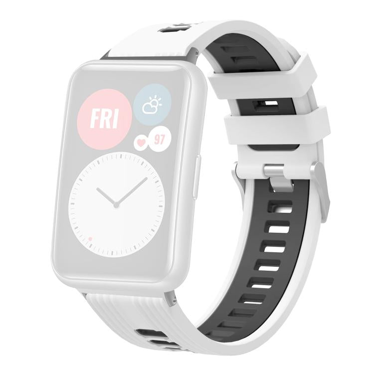 xDfind Dual Color Silver Buckle Silicone Watch Band, For Huawei Watch Fit New