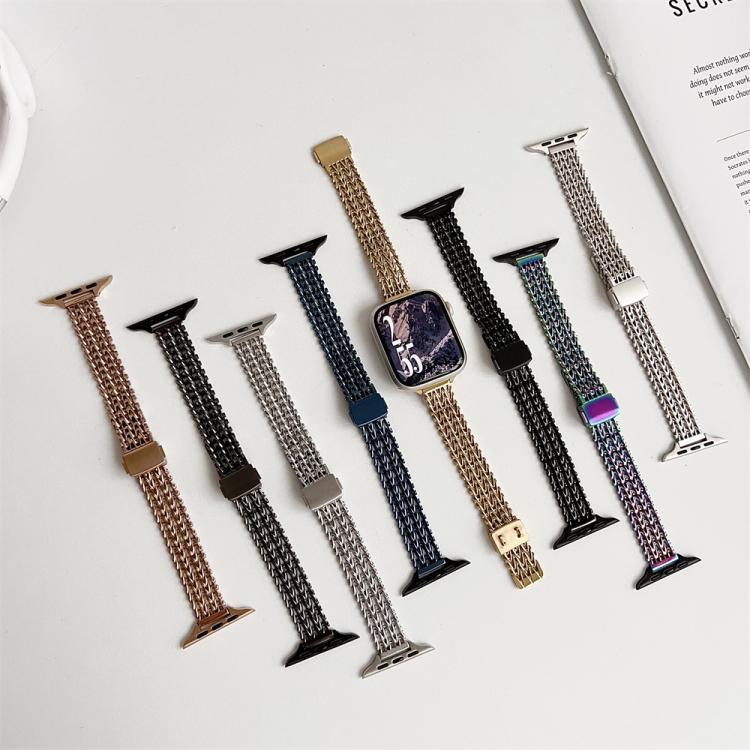Correia de Relógio em Malha Metálica de Aço com Fecho Magnético Fino, Para Apple Watch 46mm / 49mm / 45mm / 44mm, Para Apple Watch 42mm / 41mm / 40mm / 38mm