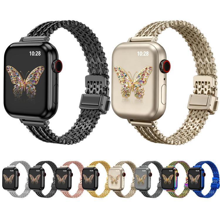 Correia de Relógio em Malha Metálica de Aço com Fecho Magnético Fino, Para Apple Watch 46mm / 49mm / 45mm / 44mm, Para Apple Watch 42mm / 41mm / 40mm / 38mm