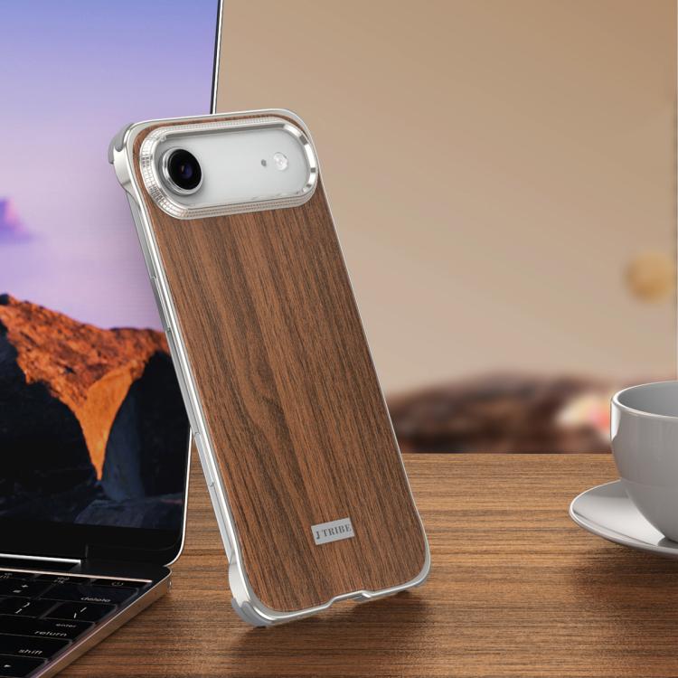 Capa de telemóvel MagSafe J TRIBE em metal sem moldura com textura de madeira, para iPhone 17 Pro Max, para iPhone 17 Pro, para iPhone 17, para iPhone Air, para iPhone 16 Pro Max, para iPhone 16 Pro, para iPhone 15 Pro Max, para iPhone 15 Pro