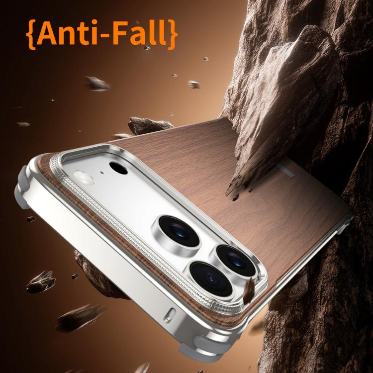 Capa de telemóvel MagSafe J TRIBE em metal sem moldura com textura de madeira, para iPhone 17 Pro Max, para iPhone 17 Pro, para iPhone 17, para iPhone Air, para iPhone 16 Pro Max, para iPhone 16 Pro, para iPhone 15 Pro Max, para iPhone 15 Pro