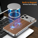 Capa de telemóvel MagSafe J TRIBE em metal sem moldura com textura de madeira, para iPhone 17 Pro Max, para iPhone 17 Pro, para iPhone 17, para iPhone Air, para iPhone 16 Pro Max, para iPhone 16 Pro, para iPhone 15 Pro Max, para iPhone 15 Pro