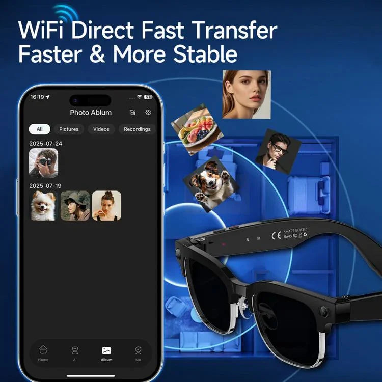 W630 Óculos inteligentes com reconhecimento fotográfico AI WiFi4 800W e chamada Bluetooth