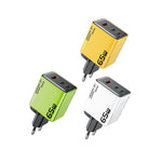 Carregador GaN WK WP-U45 Keylour 65W Type-Cx2, USB, Ficha EU, Ficha UK
