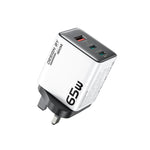 Carregador GaN WK WP-U45 Keylour 65W Type-Cx2, USB, Ficha EU, Ficha UK