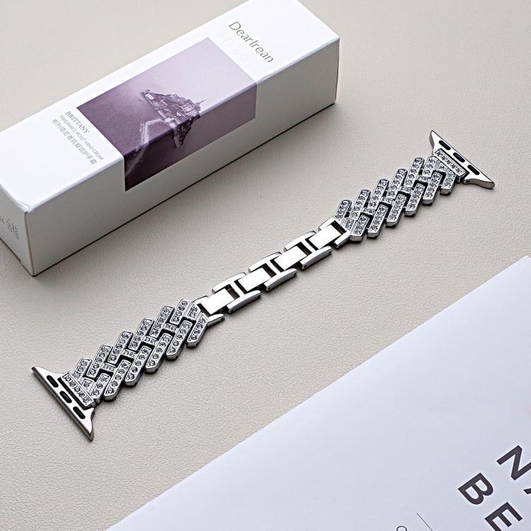 Correia de Relógio em Metal com Padrão H em Sarja Perfurada xDfind, Para Apple Watch 42 / 44 / 45 / 46 / 49mm, Para Apple Watch 38 / 40 / 41 / S11 42mm