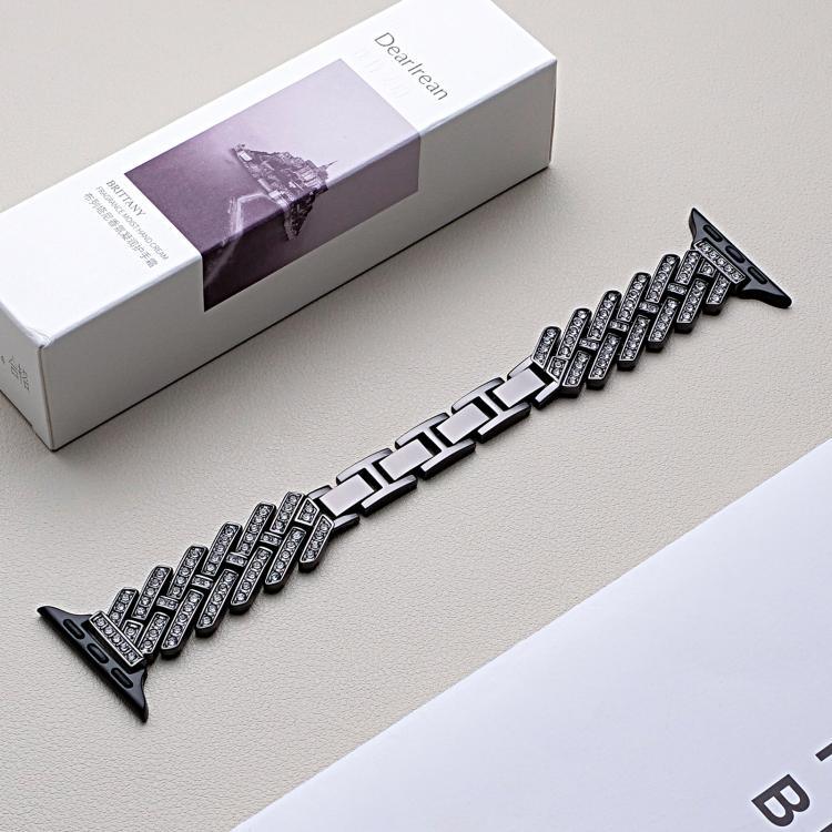 Correia de Relógio em Metal com Padrão H em Sarja Perfurada xDfind, Para Apple Watch 42 / 44 / 45 / 46 / 49mm, Para Apple Watch 38 / 40 / 41 / S11 42mm
