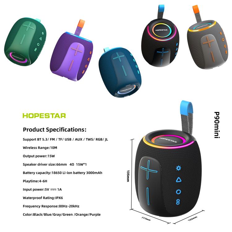 Altifalante Bluetooth Mini HOPESTAR P90 15W Outdoor IPX6 à Prova de Água