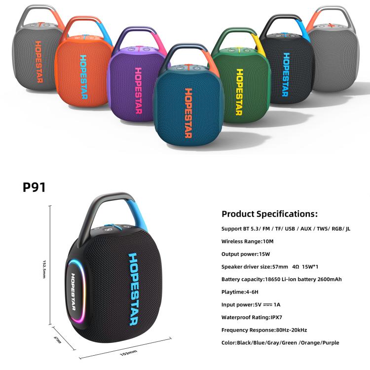 Altifalante Bluetooth HOPESTAR P91 15W Outdoor IPX7 à Prova de Água