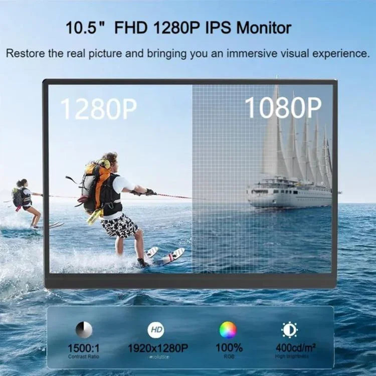 Monitor Portátil IPS de 10,5 polegadas P105A01D com HD / Extensão Type-C, Ficha US, 10,5 polegadas