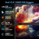 Monitor Portátil Dobrável de Dupla Tela 15,6 polegadas 1080P com Suporte, 15,6 polegadas 1080P