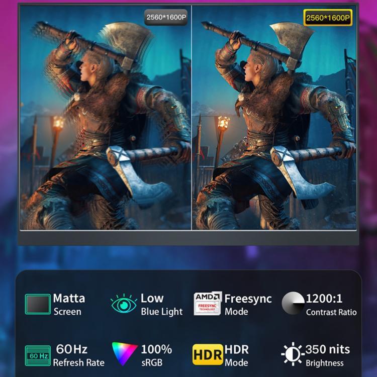 Monitor Portátil para Jogos 16 polegadas 2.5K Ecrã Estendido 60Hz, 16 polegadas 2.5K 60Hz