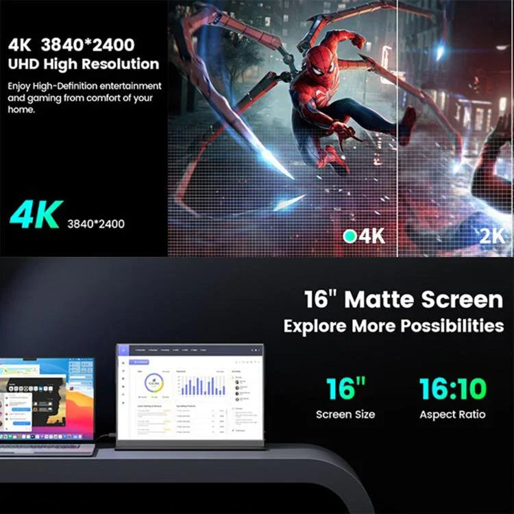 P160A20 16 inch 4K Portable Monitor Gaming Extended Screen, 16 inch 4K