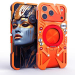 Capa de telemóvel metálica oca MagSafe com suporte giratório e cordão, para iPhone 17e / 16e, para iPhone 17 Pro Max, para iPhone 17 Pro, para iPhone 17, para iPhone 16 Pro Max, para iPhone 16 Pro, para iPhone 16 Plus, para iPhone 16