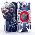 Capa de telemóvel metálica oca MagSafe com suporte giratório e cordão, para iPhone 17e / 16e, para iPhone 17 Pro Max, para iPhone 17 Pro, para iPhone 17, para iPhone 16 Pro Max, para iPhone 16 Pro, para iPhone 16 Plus, para iPhone 16
