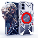 Capa de telemóvel metálica oca MagSafe com suporte giratório e cordão, para iPhone 17e / 16e, para iPhone 17 Pro Max, para iPhone 17 Pro, para iPhone 17, para iPhone 16 Pro Max, para iPhone 16 Pro, para iPhone 16 Plus, para iPhone 16