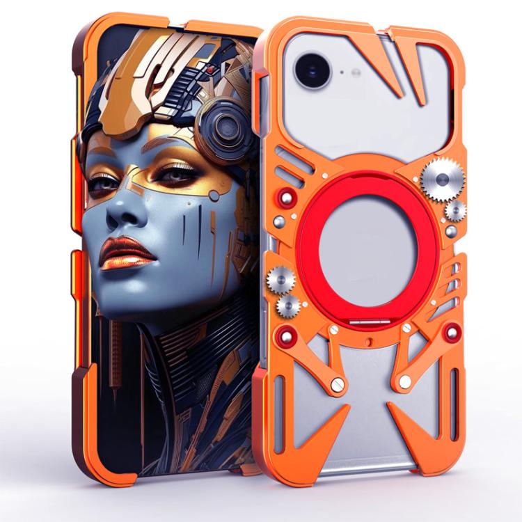 Capa de telemóvel metálica oca MagSafe com suporte giratório e cordão, para iPhone 17e / 16e, para iPhone 17 Pro Max, para iPhone 17 Pro, para iPhone 17, para iPhone 16 Pro Max, para iPhone 16 Pro, para iPhone 16 Plus, para iPhone 16
