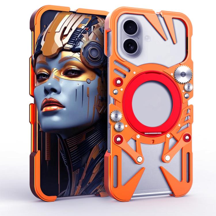 Capa de telemóvel metálica oca MagSafe com suporte giratório e cordão, para iPhone 17e / 16e, para iPhone 17 Pro Max, para iPhone 17 Pro, para iPhone 17, para iPhone 16 Pro Max, para iPhone 16 Pro, para iPhone 16 Plus, para iPhone 16